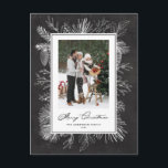 Botanical Frame Chalkboard Merry Christmas Photo Holiday Postcard<br><div class="desc">Merry Christmas! Send Christmas greetings with this vintage theme Christmas postcard. It features vintage line art of pinecones, pine needles and hollies with a faux chalkboard background. Personalise by adding your photo, names, year and message. This rustic chalkboard Christmas photo postcard is available in other colours. Matching items are available....</div>