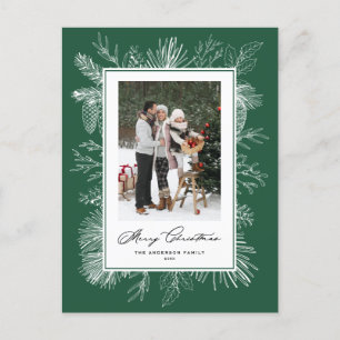 Botanical Frame Green Merry Christmas Photo Holiday Postcard
