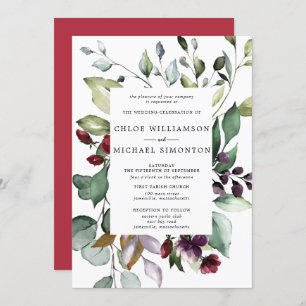 Botanical Frame Hint of Autumn Foliage Wedding Invitation
