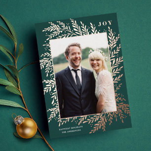 Botanical Frame JOY Holiday Photo Gold Foil Card