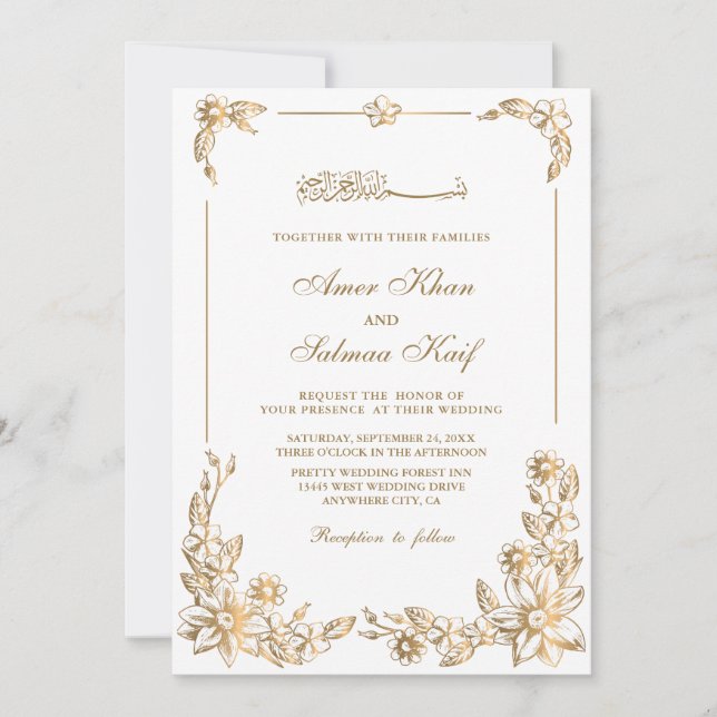 Botanical frame muslim wedding Invitations (Front)