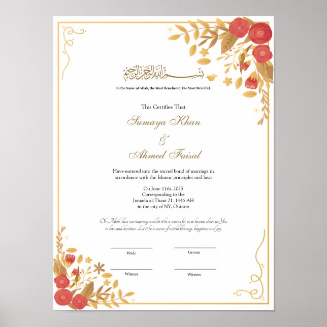 botanical frame nikkah contract poster (Front)