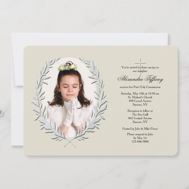 Botanical Frame Photo Religious Invitation (Front)