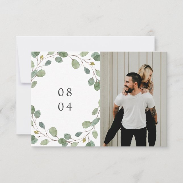 Botanical Frame Watercolor Leaves Photo Save The Date (Front)