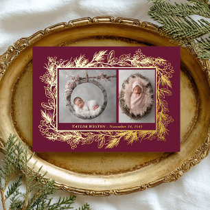 Botanical Frame Winter Foliage New Baby Foil Holiday Card