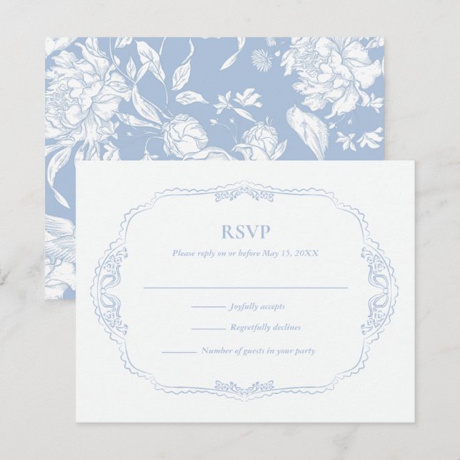 Botanical French Blue Wedding RSVP Card (Front/Back)