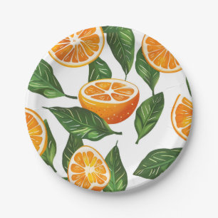 Botanical Fruit Orange Citrus Seamless Paper Plate