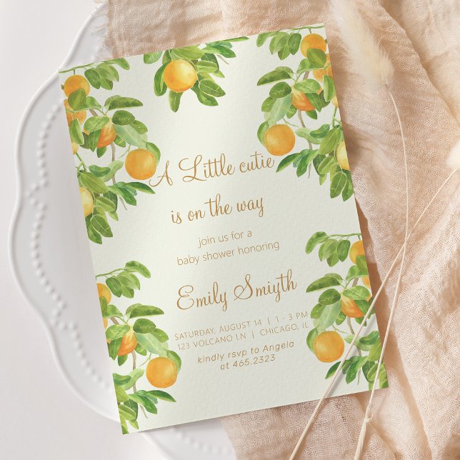 Botanical Fruit Orange Little Cutie Baby Shower Invitation (Creator Uploaded)