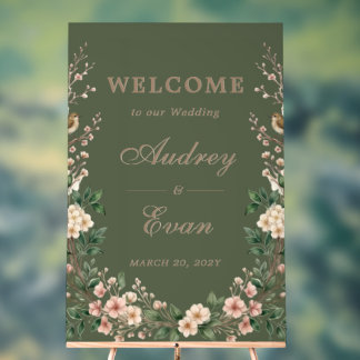 Botanical Garden Birds & Blooms Wedding Welcome Acrylic Sign