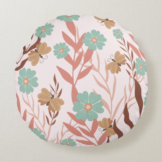 Botanical Garden Boho Style Round Pillow (Front)
