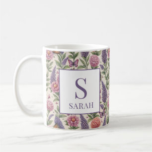 Botanical Garden Floral Monogram Lavender Coffee Mug
