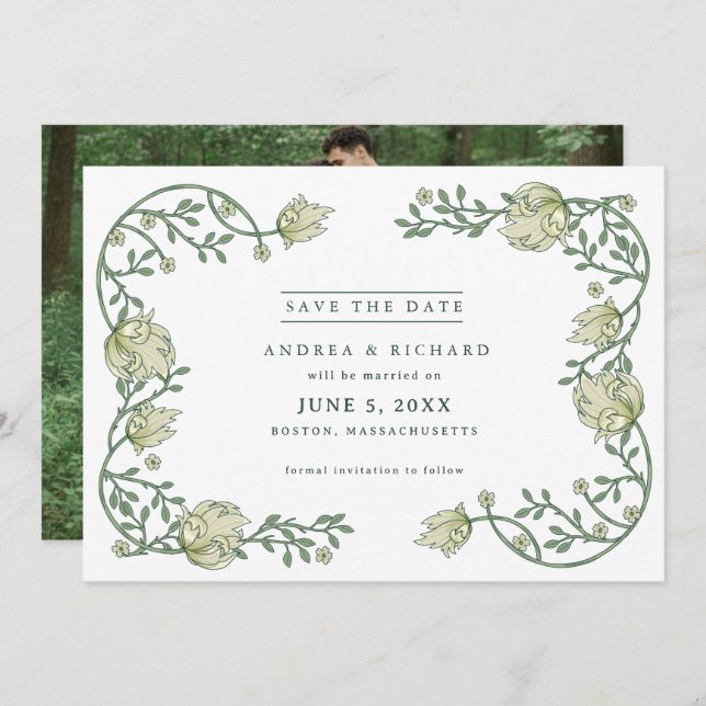 Botanical Garden Floral Photo Wedding  Save The Date (Front/Back)