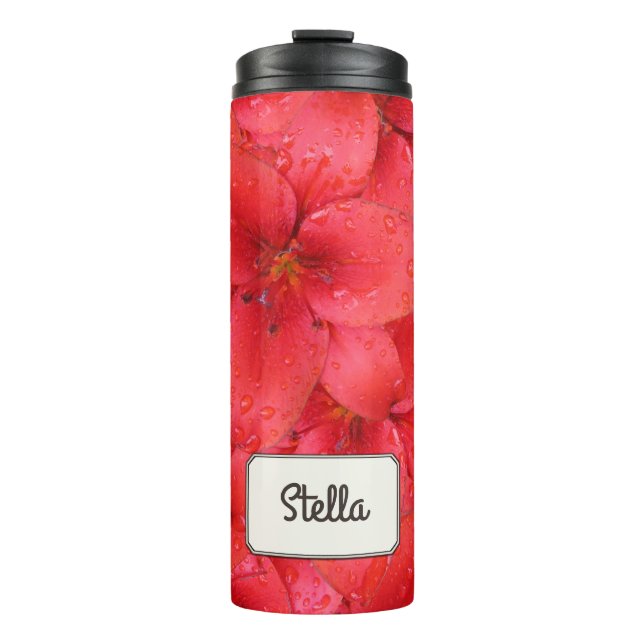 Botanical Garden Flower Red Lilies Photo any Name Thermal Tumbler (Front)
