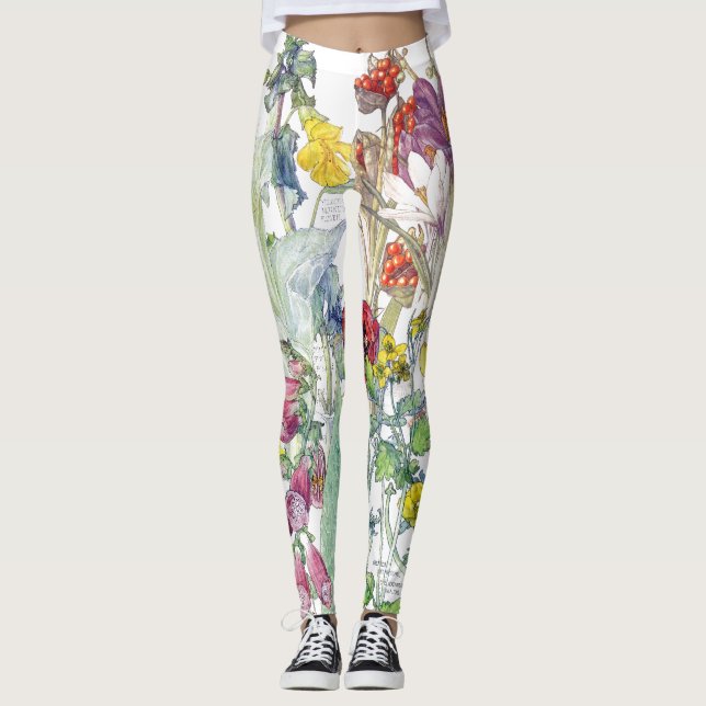 Botanical Garden Flowers All Over Print Leggings (Front)