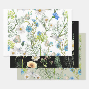 Botanical Garden Flowers Herbs Dragonflies Wrapping Paper Sheet