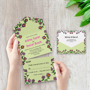 Botanical Garden Flowers Spring Floral Wedding All In One Invitation