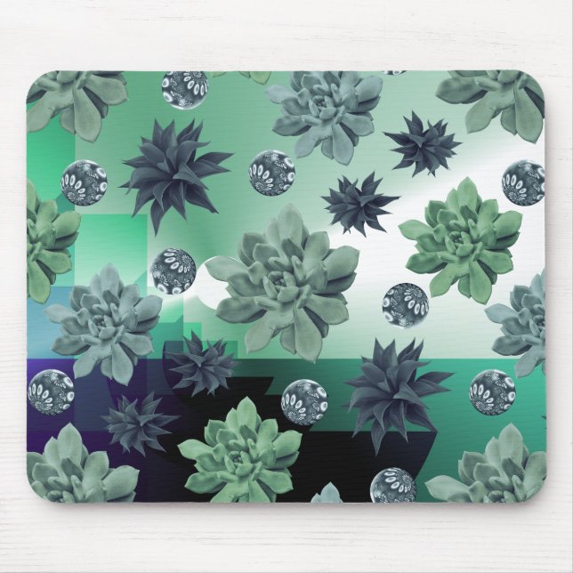 Botanical Garden Green Teal Floral Pattern Mouse Mat (Front)