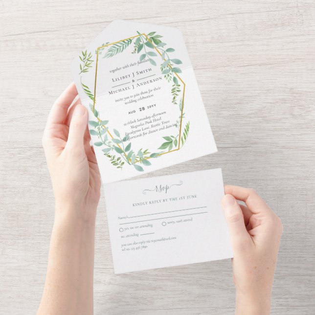 Botanical Garden Leaves Greenery Wedding All In One Invitation (Tearaway)
