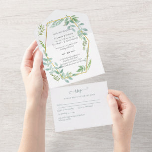 Botanical Garden Leaves Greenery Wedding All In One Invitation