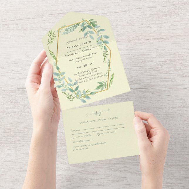 Botanical Garden Leaves Greenery Wedding All In One Invitation (Tearaway)