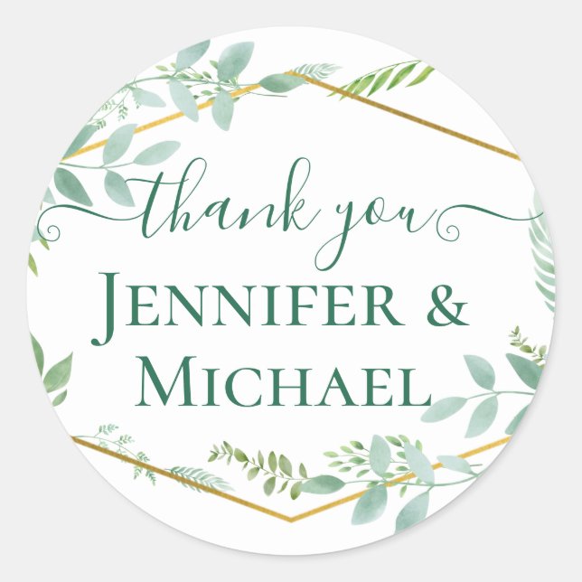 Botanical Garden Leaves Greenery Wedding Classic Round Sticker (Front)