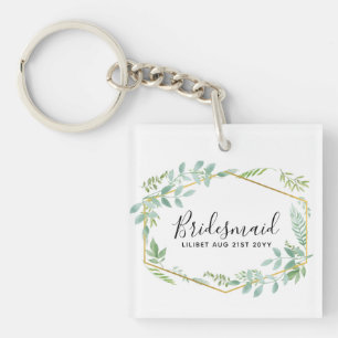Botanical Garden Leaves Greenery Wedding Key Ring