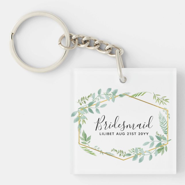 Botanical Garden Leaves Greenery Wedding Key Ring (Front)