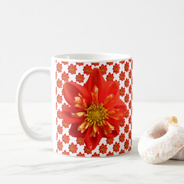 Botanical Garden Orange Dahlia Flower Coffee Mug (With Donut)