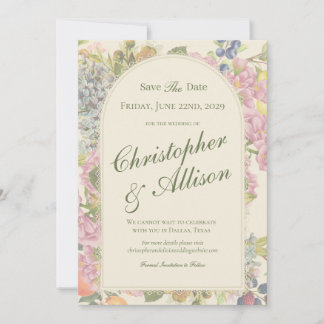 Botanical Garden Party Fruits & Florals Wedding Save The Date