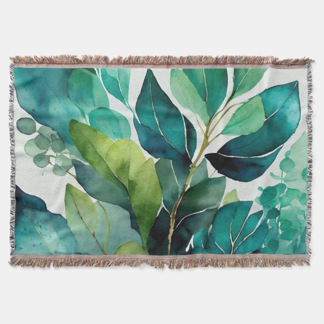 Botanical Garden Party Teal Green Throw Blanket (Front)