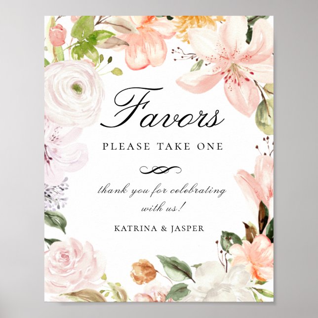 Botanical Garden Pastel Floral Favour Wedding Sign (Front)