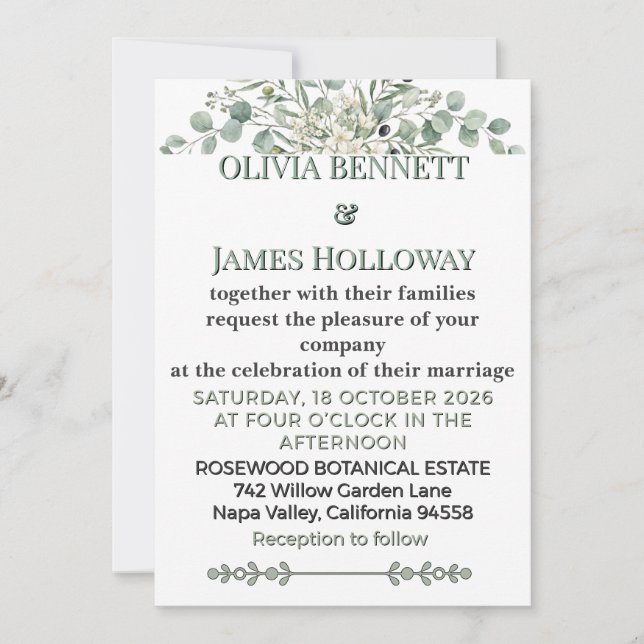 Botanical Garden Romance Wedding Invitation (Front)