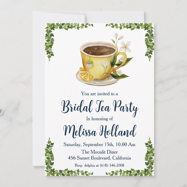 botanical garden tea party bridal shower invitation (Front)