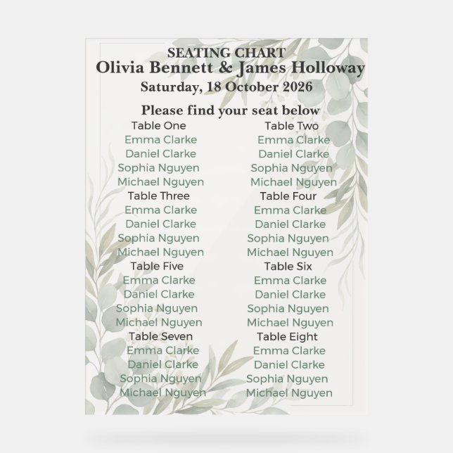 Botanical Garden Wedding Seating Chart (Front)