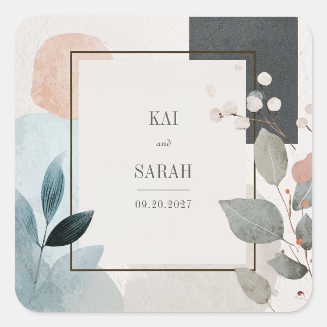 Botanical Geometric Green Terracotta Wedding Square Sticker (Front)