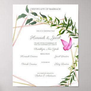 Botanical Geometric with Leaves & Butterfly Poster