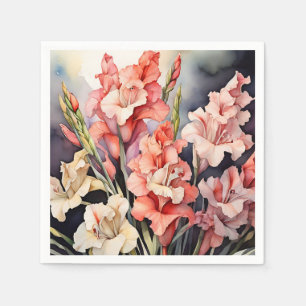 Botanical Gladiolus In Watercolor Napkin