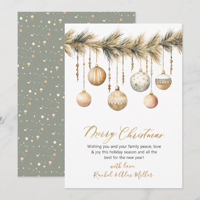 Botanical Glass Ornament Non Photo Merry Christmas Holiday Card (Front/Back)