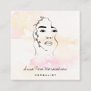 *~* Botanical Goddess Greenery QR Line Art  Square Business Card