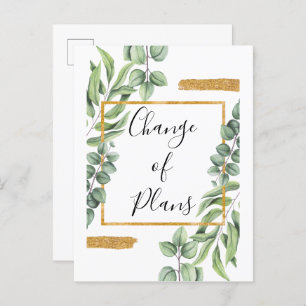 Botanical Gold Change of Plans Wedding Postponed Announcement Postcard