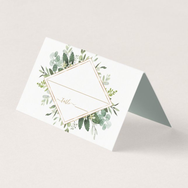 Botanical Gold Diamond Greenery Wedding Place Card (Front)
