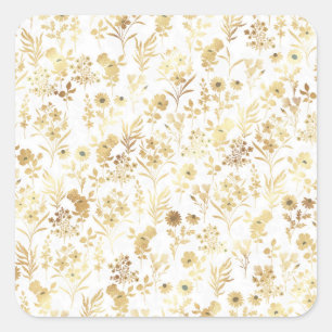 Botanical Gold Flowers Pattern Square Sticker