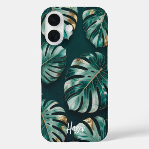 Botanical Gold Foil Monstera w/ Name iPhone 16 Case