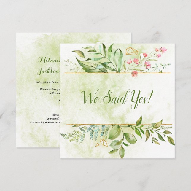 Botanical Gold Geometric Floral Wedding Reception Invitation (Front/Back)