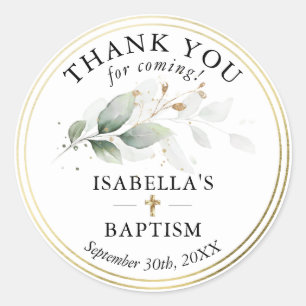 Botanical Gold Girl Christening Baptism Thank You Classic Round Sticker