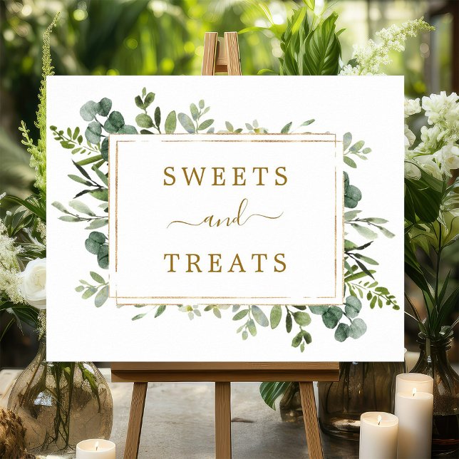 Botanical Gold Green Sweets & Treats Dessert Sign (Creator Uploaded)