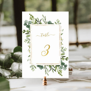 Botanical Gold Green Wedding Number 3,   Table Number