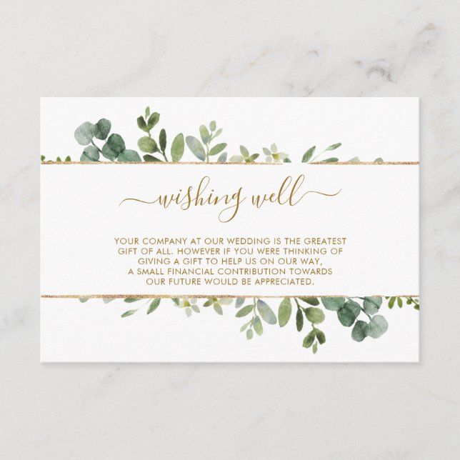 Botanical Gold & Green Wedding Wishing Well Enclosure Card (Front)