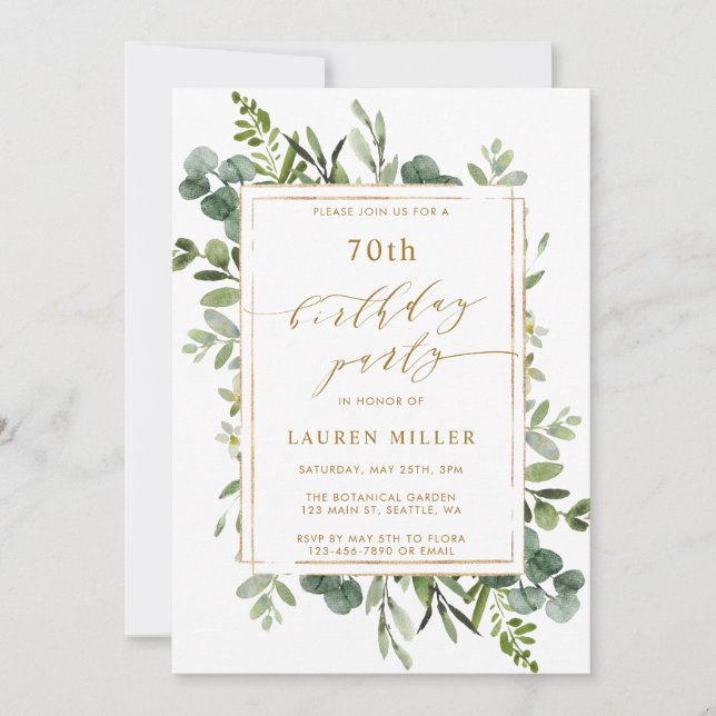 Botanical Gold Greenery Birthday Party Invitation (Front)