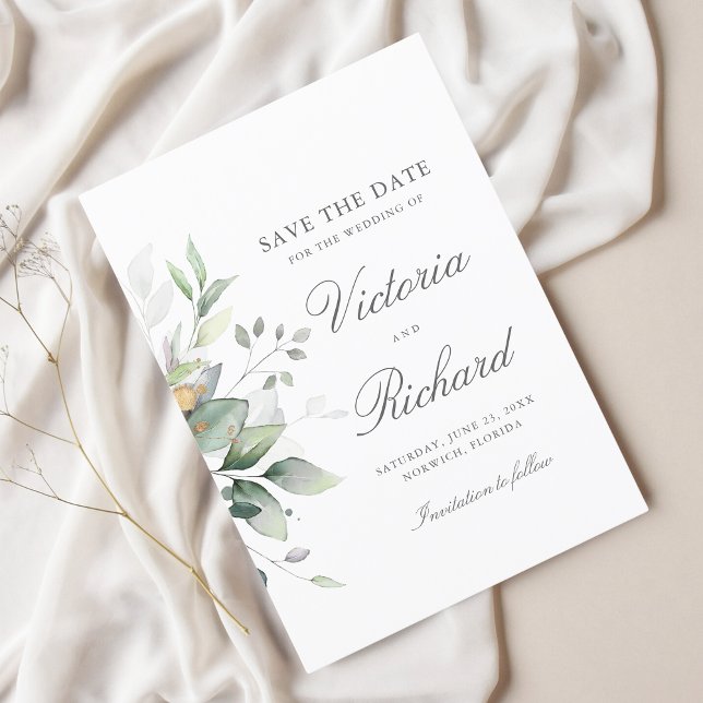 Botanical Gold Greenery Eucalyptus Wedding  Save The Date (Creator Uploaded)